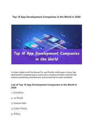 Top 10 App Development Companies in the World in 2024