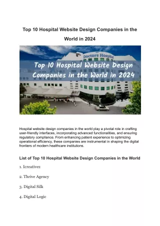 Top 10 Hospital Website Design Companies in the World in 2024