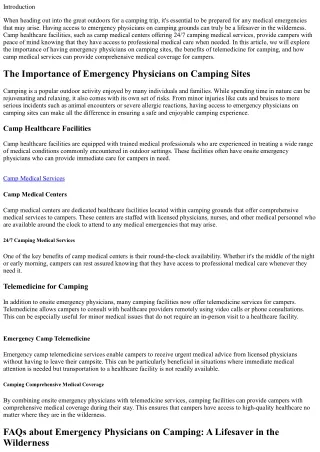 Emergency Physicians on Camping: A Lifesaver in the Wilderness