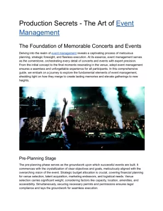 Production Secrets - The Art of Event Management