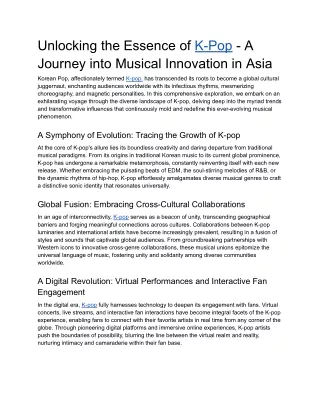 Unlocking the Essence of K-Pop - A Journey into Musical Innovation in Asia