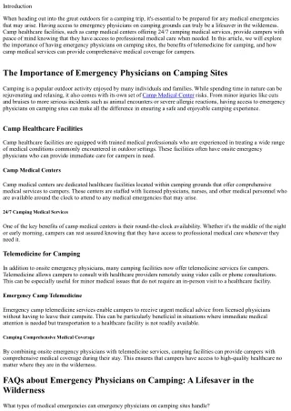 Emergency Physicians on Camping: A Lifesaver in the Wilderness
