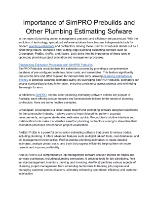 Importance of SimPRO Prebuilds and Other Plumbing Estimating Sofware