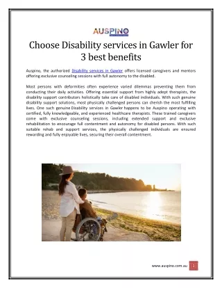 Choose Disability services in Gawler for 3 best benefits