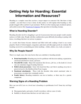 Getting Help for Hoarding Essential Information and Resources