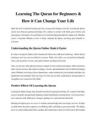 Learning Quran for Beginners & How it Can Change Your Life