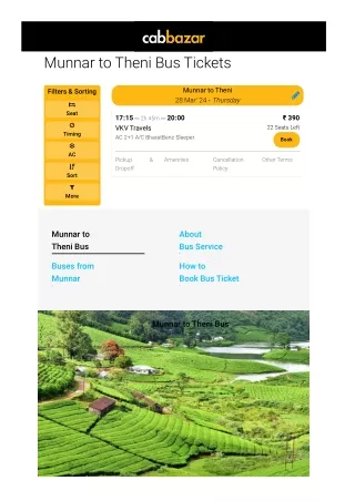 Munnar to Theni Bus Price | Munnar to Theni Bus Ticket