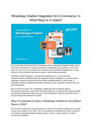 WhatsApp Chatbot Integration for E-Commerce: In What Ways Is it Useful?