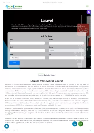 Learn and join the Best laravel course - 4achievers