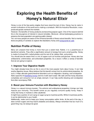 Exploring the Health Benefits of Honey's Natural Elixir