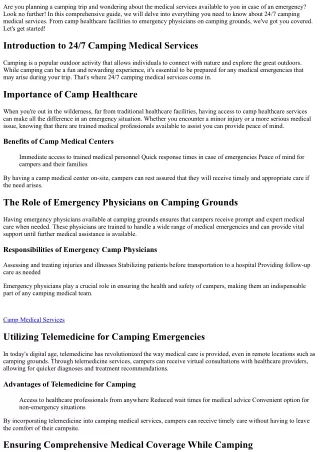 24/7 Camping Medical Services: What You Need to Know
