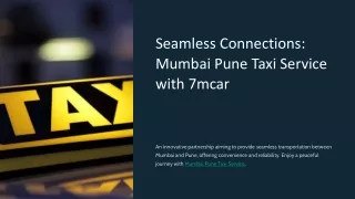 Seamless Connections: Mumbai Pune Taxi Service with 7mcar