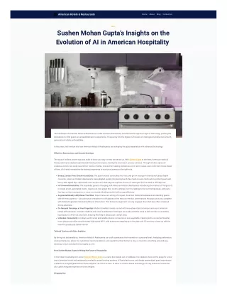 Sushen Mohan Gupta’s Insights on the Evolution of AI in American Hospitality