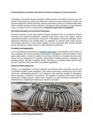 Enhancing Efficiency and Safety with Stainless Steel Hose in Bangalore