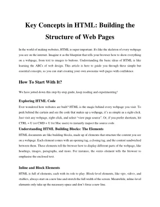 Key Concepts in HTML Building the Structure of Web Pages