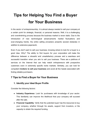 Tips for Helping You Find a Buyer for Your Business