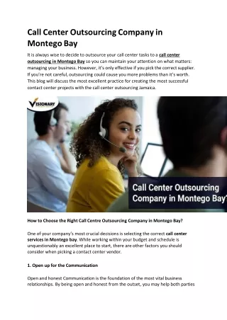 Call Center Outsourcing Company in Montego Bay | Visionary