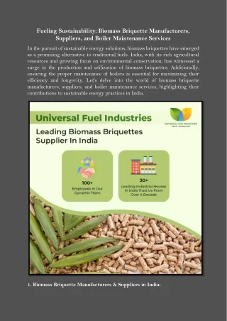 Fueling Sustainability Biomass Briquette Manufacturers, Suppliers, and Boiler Maintenance Services