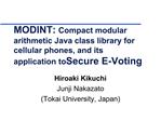 MODINT: Compact modular arithmetic Java class library for cellular phones, and its application to Secure E-Voting