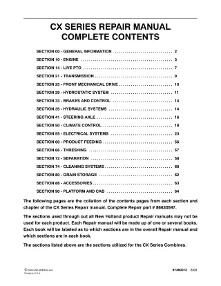 New Holland CX760 Combine Service Repair Manual