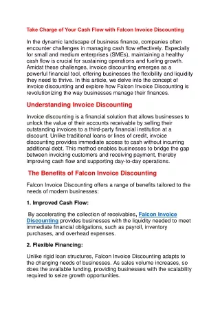 Take Charge of Your Cash Flow with Falcon Invoice Discounting