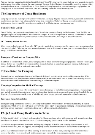 The Ultimate Guide to Camp Healthcare in Texas