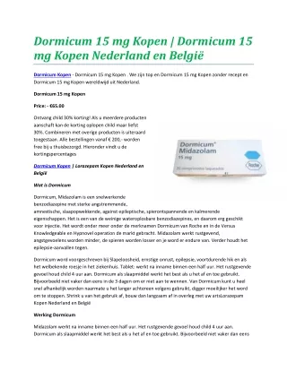 Dormicum 15 mg Kopen | Dormicum 15 mg Kopen Nederland en België