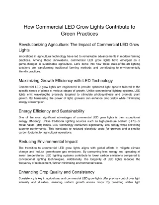 How Commercial LED Grow Lights Contribute to Green Practices