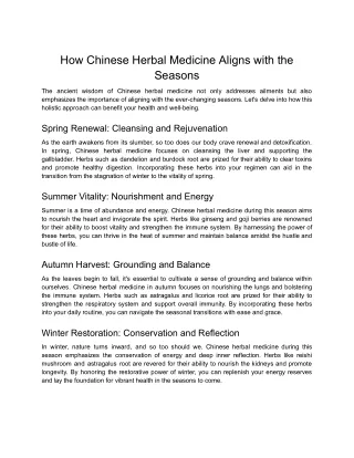 How Chinese Herbal Medicine Aligns with the Seasons