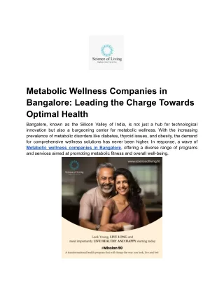 Metabolic Wellness Companies in Bangalore_ Leading the Charge Towards Optimal Health