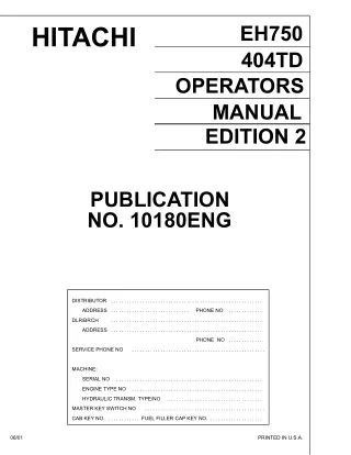 Hitachi EH750 Rigid Frame Truck operator’s manual