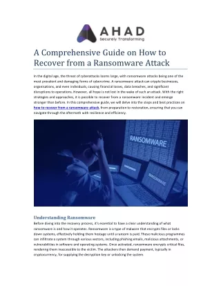 A Comprehensive Guide on How to Recover from a Ransomware Attack