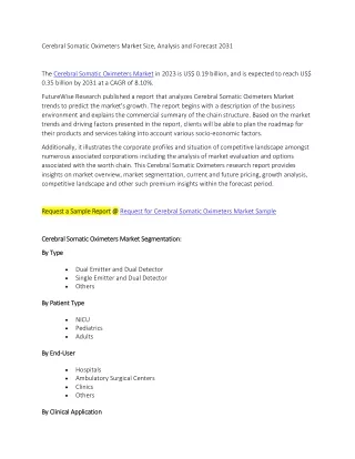 Cerebral Somatic Oximeters Market Size, Analysis and Forecast 2031