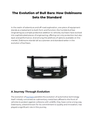 The Evolution of Bull Bars_ How Dobinsons Sets the Standard