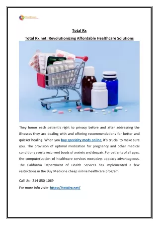 Online Buying of Specialty Medications