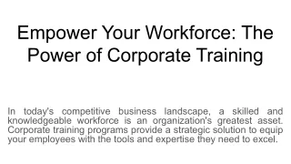 Empower Your Workforce: The Power of Corporate Training