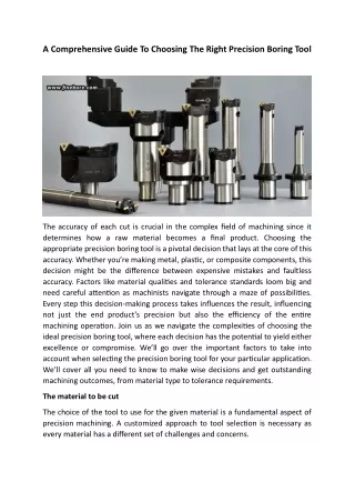 A Comprehensive Guide To Choosing The Right Precision Boring Tool