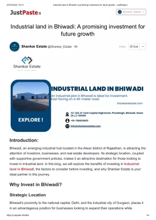 Industrial land in Bhiwadi_ A promising investment for future growth