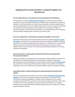 Navigating Pharmaceutical Excellence: Leading API Suppliers and Manufacturers