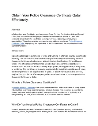 Obtain Your Police Clearance Certificate Qatar Effortlessly