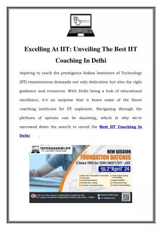 Unlock Your Potential: Best IIT Coaching in Delhi by Toppers Academy