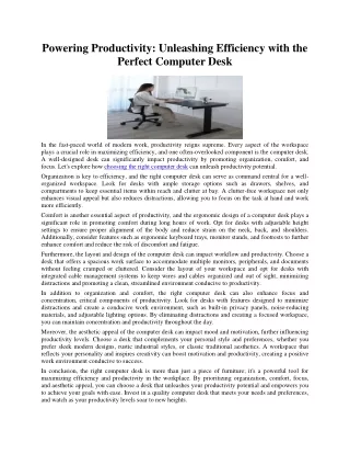 Powering Productivity: Unleashing Efficiency with the Perfect Computer Desk