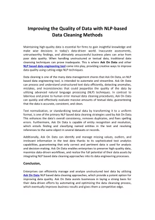 Improving the Quality of Data with NLP based data Cleaning Methods
