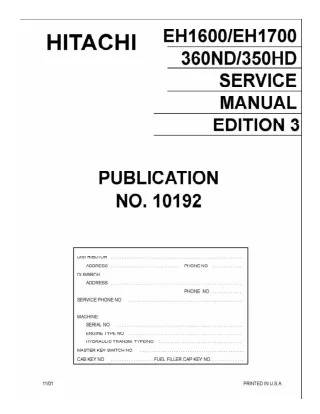 Hitachi EH1600 Rigid Dump Truck (Haul Truck) Service Repair Manual