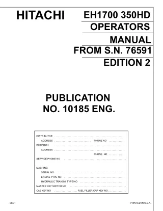 Hitachi EH1700 Rigid Dump Truck (Haul Truck) operator’s manual