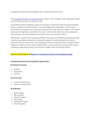 Intraoperative Neuromonitoring Market Size, Analysis and Forecast 2031