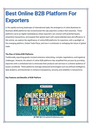 Best Online B2B Platform For Exporters