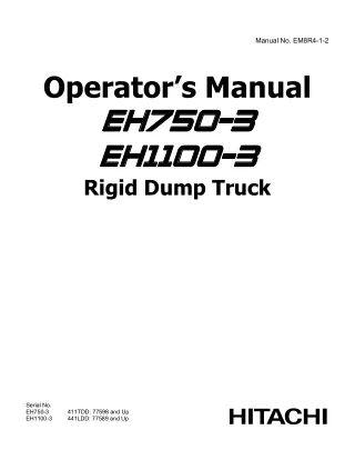 Hitachi EH1700-3 Rigid Dump Truck operator’s manual SN 8R6AA-0001001 and Up