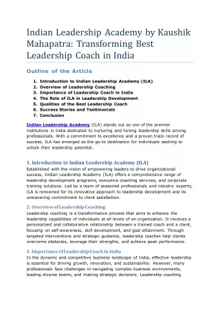 Kaushik Mahapatra - Transforming Best Leadership Coach in India