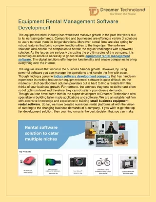 Equipment Rental Management Software Development